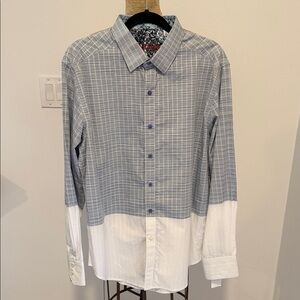 Robert Graham Men’s Cotton Flip Cuff Dress Shirt Woven Blue Size Large NWT